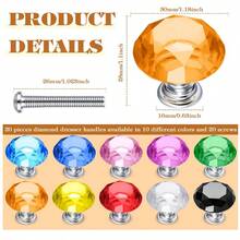 2/5/10pcs Crystal Glass Cabinet Door Knobs, Dresser Furniture Door Handles, Drawer Pulls, 30mm Diamond Shape Drawer Knobs, Suitable For Wardrobe And Cabinet, Cabinet Handles With Screws, Kitchen Drawer Pulls - Multicolor - View 4