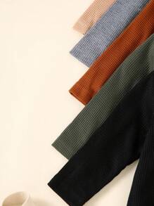 10件套男童休闲纯色柔软舒适华夫格针织长袖上衣和裤子套装 - 彩色 - 查看 4