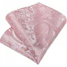 Silk Floral Necktie Set With Tie Clip, Handkerchief & Cufflinks - Blush Pink Paisley - View 10