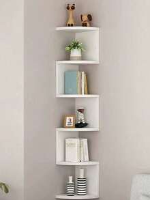 1 件壁挂式转角架、书架、无需钻孔、卧室、客厅壁挂式储物架 - 白色 - 查看 2