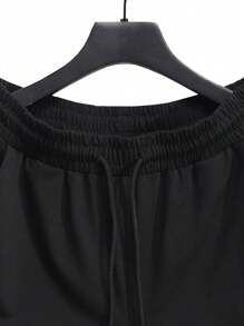 Customized 2 Pieces Set, White T-Shirt And Black Shorts, Casual, Loose, Streetwear, Sportswear, Vacation, Outdoor, Suitable For Couples, Family, Friends Birthday, Round Neck Graphic Tee And Drawstring Waist Shorts - White - View 10