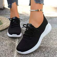 Women'S Breathable Knitted Sports Shoes - Lightweight And Comfortable Low - Top Running Shoes, Soft - Soled Shoes Suitable For Wearing All Year Round - 黑色 - 查看 2
