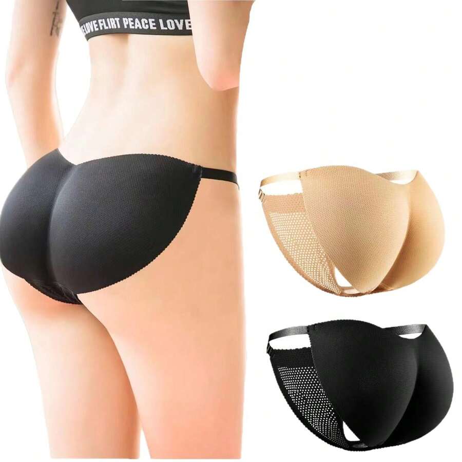 1pc Low-Rise Fake Butt Padded Women's Triangular Panties, Tummy Control Lifting Buttocks Underwear, 3D Peach Butt Sexy G-String, Breathable Seamless Booty Enhancer Shaping Lifting Shorts For Summer