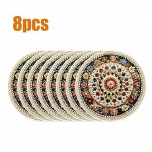 8pcs/6pcs/4pcs/1pc Bohemian Style Round Placemats - With Intricate Floral And Geometric Patterns - 15 Inch, Polyester Linen Printed Placemats, Machine Washable And Hand Washable, Ideal For Restaurant Decor, Party Table Setting, Tabletop Decoration, Vibrant Placemats, Durable Tableware