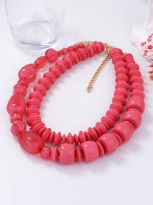 1pc Bohemian Fashion Asymmetric Beaded Double Layer Necklace, Minimalist Women's Necklace Accessory For Daily Wear And Gift