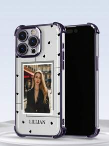 1pc Personalized Heart-Shaped Photo Wall Decor, Purple Shockproof Phone Case With Custom Portrait Collage Design, Signature Customization, High-Definition UV Printing, Suitable Compatible With Apple 11/12/13/14/15/16/Pro Max, Galaxy A13/A14/A15/A53/A55/A54/A55, S23/S23 Ultra/S24 Ultra/S24, Great For Gifts And Daily Use