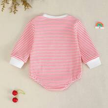 女婴长袖刺绣连体衣，春秋季 - 粉色 - 查看 6