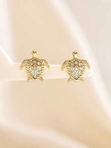 一对珐琅镶嵌可爱海龟耳钉，适合女性在海滩度假和日常生活中佩戴 - 藍色 - 查看 8