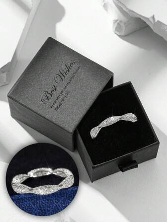 优雅奢华的 CZ 镶嵌几何水钻戒指，含礼品盒，适合女性婚礼、订婚和节日送礼