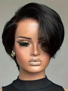 Women's Short Straight Pixie Cut Human Hair Wig - 150% Density 13x4 Lace Front Natural Black To Burgundy Gradient Sleek & Elegant Style For Daily & Party Wear, All Ethnicities, Special Occasion Wig Stylish Short Wig