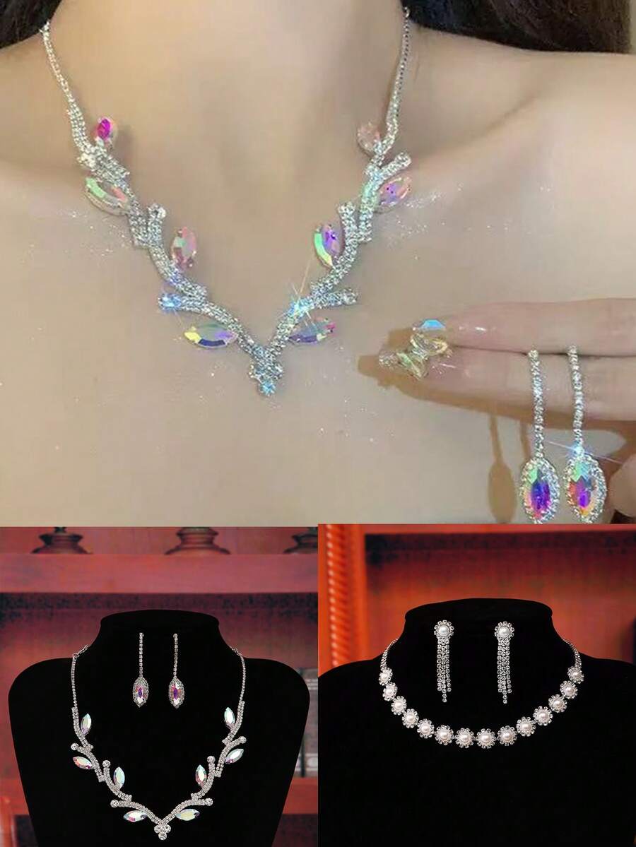 一套优雅简约的鹿形吊坠项链和耳环首饰套装，适合晚宴和婚礼佩戴。 - 銀色 - 查看 1