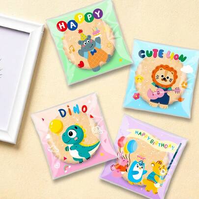 100pcs,Transparent Snowflake Shortbread Cookie Bag, Cute Cartoon Peanut Butter Candy Cookie Self-Adhesive Bag, Snack Bag (Random Style)