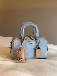 2025新款时尚铂金蓝海洋枕头手提包，女士百搭波士顿托特包，时尚高端单肩斜挎包，适合作为礼物 - 淺藍色 - 查看 5