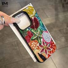 Large Hole Leather Texture Design Embroidered Fruit Pattern Element Printing Anti-Drop Shockproof All-Inclusive Mobile Phone Case Suitable For IPhone 16pro Max/16pro/16plus/16/15/14/13/12/11/XSMAX/XS Cute Fashion Halloween Valentine's Day Christmas Gift - trắng - Xem 4