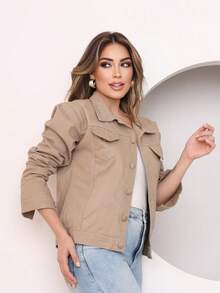 Women's Short Denim Jacket - 米色 - 查看 5