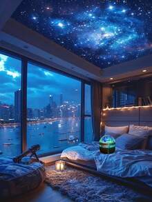 LED Northern Lights Projection Atmosphere Light Remote Control USB Plug-In Room LED Romantic Starry Sky Light, Festival Atmosphere Magic Lighting Lamp, Perfect Warm-Hearted Gift, Warming And Romantic Choice, Compact And Portable, Doesn't Take Up Space, Can Be Taken Out With A Power Bank, Immersed In Light And Shadow Magic At Anytime, Add A Touch Of Dreamy Sensation To Your Life~ - 黑色 - 查看 4