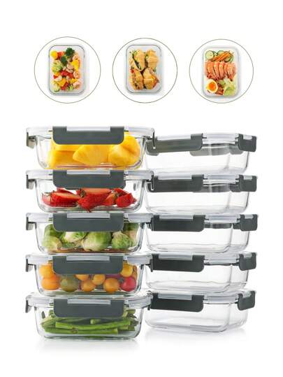 3 szt. 360/630/1030 ml Pojemniki do przechowywania żywności w spiżarni - Pojemniki do przygotowywania lunchu w biurze, Przybory szkolne łatwe do przenoszenia, Zestaw szklanych pojemników bento do przechowywania na zewnątrz z pokrywkami, Szklane pojemniki do przygotowywania posiłków do sztaplowania z pokrywkami, Hermetyczne szklane pojemniki do przechowywania, Ulepszona klamra z zamknięciem na zatrzask, Przezroczyste pojemniki PET do przechowywania żywności, sałatek, owoców i bento z zamrażarki do piekarnika