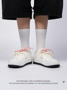 HUANQIU 2025新款女鞋女滑板鞋一双百搭时尚透气系带居家办公户外小白鞋百搭轻便舒适小白鞋系带软底运动鞋休闲鞋跑步鞋圣诞苹果红四季鞋