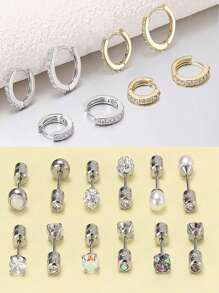 5 件/10 件/21 件/套时尚不锈钢耳钉套装，钛钢水钻高品质耳环套装，适合男女日常佩戴