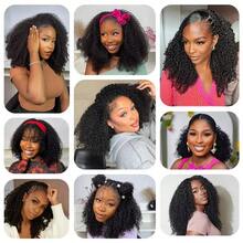 Kinky Curly 3 In 1 Half Wig Drawstring Band Wear Go Wig Invisible Hairline Human Hair Wigs Glueless Put On And Go Beginner Friendly Deep Wave Wigs Human Hair Drawstring Headband Wig For Women - Natural Black - Xem 9