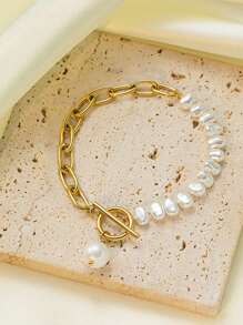 1pc Stainless Steel Beaded Pendant Carabiner Chain Bracelet, Suitable For Women's Daily Wear, Party, Valentine's Day Gift, Waterproof Jewelry Accessory; Women's Fashion Necklace Suitable For Daily Wear, Holiday Gift; Women's Jewelry Necklace Suitable For Daily Wear, Simple And Elegant Personality Necklace, Unisex Jewelry Can Be Matched With Daily Clothes, Beach, Date, Music Festival, Party