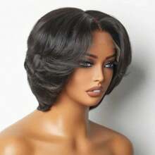 Peruka z koronką 4x4 z przodu, krótka peruka dla kobiet, włosy ludzkie, peruki bezklejowe, nałóż i idź, peruka Pixie Cut z ludzkich włosów, wstępnie wyrwane, wstępnie przycięte, peruka 4x4 z koronką z przodu, załóż i idź, warstwowa peruka typu bob na Halloween, do codziennego użytku