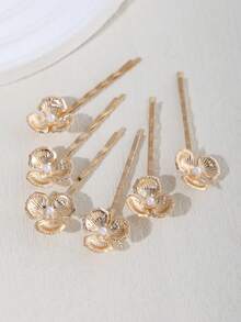 6个简约合金花叶发夹，可爱发饰，适合婚礼、日常、派对、生日、夏季、海滩等场合。 - 金色 - 查看 5