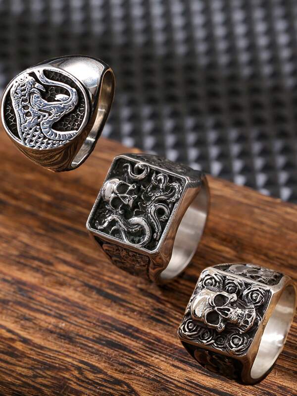 1pc Fashion Fine Man Jewelry Octopus Ocean Ring, Stainless Steel Skull Head Silver Man Ring Anniversary Party Birthday Gift For Boyfriend Husband