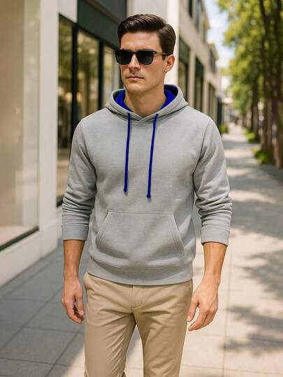 Sudadera Básica de Algodón para Hombre con Capucha y Bolsillo Canguro, Estilo Casual Streetwear