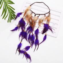 Tiara de Penas Boêmia, Cocar Hippie, Tiara de Fantasia Roxa, Acessórios de Cabelo com Penas para Mulheres, Halloween, Roupas de Praia, Acessórios de Verão - Multicolorido - Visão 5