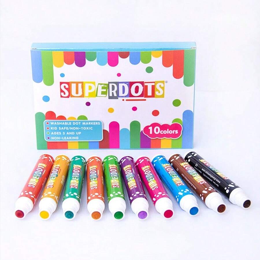 1/5/10pcs Dotted Graffiti Pens, Large Tip, Small Tip, 10 Color Watercolor Pens, Painting Brush Set, Bingo Game Pens, Creative Cartoon 10 Color Set, Large Capacity Drawing Pens, Drawing Supplies, Art Set - Multicolor - View 1