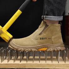 6kV 绝缘防挤压、防刺穿焊接安全靴，柔软防刺穿中底，橡胶外底，绒面革鞋面耐火花和高温，适合所有季节 - 棕色 - 查看 8