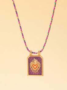 1pc Fashionable Minimalist Colorful Heart-Shaped Tarot Card Pendant Necklace, Suitable For Holidays Gift And Daily Wear