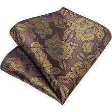 Silk Floral Necktie Set With Tie Clip, Handkerchief & Cufflinks - Brown and Yellow - View 11