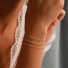 MBW Gold Bracelets Women, Dainty 14K Gold Plated Bracelet Stack Beaded Chain Bracelet Set Thin Small Cute Paperclip Bracelets Fashion Waterproof Jewelry Gold Accessories Women - Style6 - 查看 3