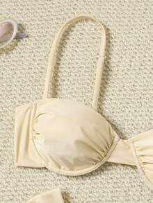 New Euro-American Style Solid Color Vacation Bikini Set Beach Summer - Apricot - View 3
