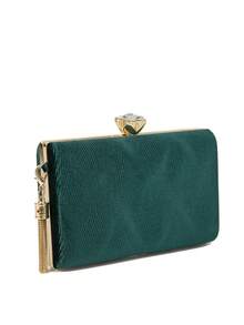 丝绒褶皱斜挎手拿包 - 綠色 - 查看 2