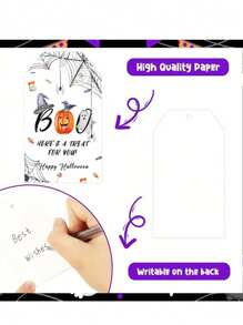 48 Stück/24 Stück Halloween Schlüsselanhänger Geschenkset, enthält 6 Stück Halloween Schlüsselanhänger, 6 Stück Dankeskarten, 6 Stück Organzabeutel und 6 Stück 40cm Leinenbeutel, mit Geist, schwarzer Katze, Fledermaus, Kürbis Mustern, geeignet für Halloween Party Gastgeschenke, Taschenanhänger, Spukhaus Dekorationen, Halloween Dekorationen