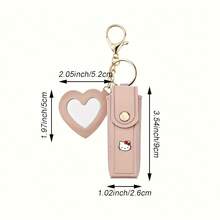Sanrio 1PC Sanrio Hello Kitty Portable Lipstick Storage Box With Heart-Shaped Mirror - Leather Lip Balm Protective Case, Cute Keychain Pouch (Hanging Design), Mini Coin Purse & Lipstick Holder, Ideal Gift For Girlfriend, Bestie & Daily Use