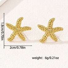 1 Pair Geometric Pearl & Starfish Stud Earrings - Gold B - View 8