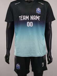 可定制渐变设计！个性化图案、标志、姓名和号码男女通用足球球衣，透气速干运动T恤，适合羽毛球、排球和足球训练