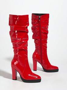 Women's Autumn/Winter Fashion Comfortable New High Shaft Rider High Platform Side Zipper Thick Heel Boots, Elegant & Minimalist - Red - View 8