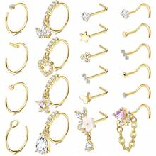 Milacolato PCS 20G Dangle Nose Rings For Women - Butterfly, Heart, Moon, Flower, Cross CZ Hoops - Cartilage Earring Piercing Jewelry - 彩色 - 查看 13