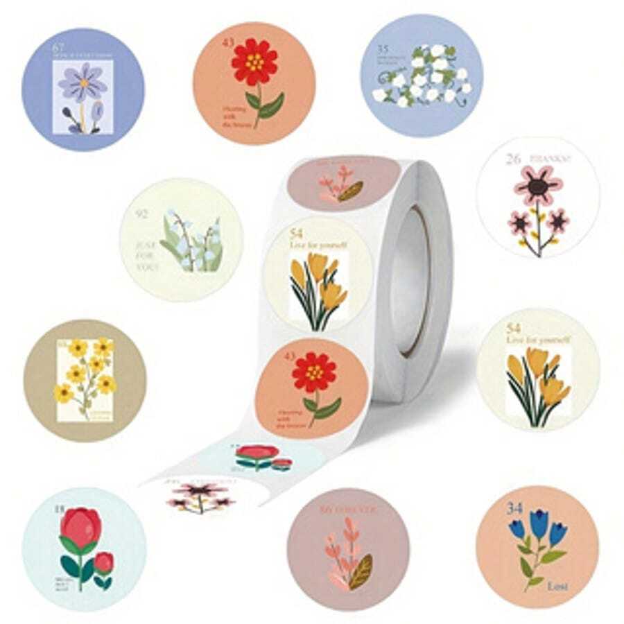 500Pcs Spring Sticker Roll Stamp Stickers Floral Stickers Stickers Plant Stickers Aesthetic Stickers Vinyl Waterproof Stickers Aesthetic Laptop Sticker Pack Skateboard Stickers Water Bottle Stickers Notebook Stickers,School Supplies,Back To School