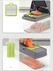 1套多功能蔬菜切菜器，解放双手做沙拉工具，切片、切丁、切丝用具，厨房小工具 - 灰綠色 - 查看 3