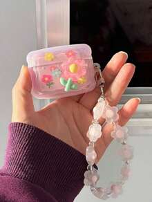 Summer Wavy Edged 3D Flower Design Protective Cover Case For Airpods. Summer Dopamine - 粉色 - 查看 8