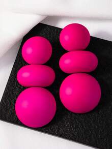 1 Pair Exaggerated Metallic Geometric Clip-On Earrings - Hot Pink - View 4