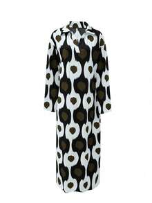 Gaun Lengan Panjang Leher V Motif Geometris Vintage Ukuran Besar, Cocok untuk Semua Musim - Hitam - View 2