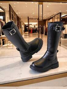 Botas altas para niñas para otoño/invierno, botas altas con cremallera lateral, botas de princesa de moda para niños, diseño minimalista, talla 27-37