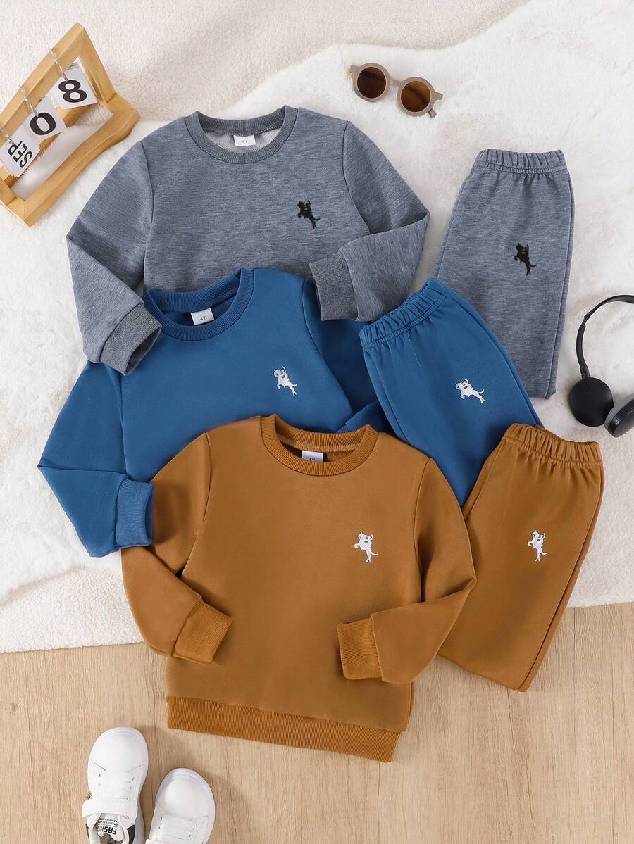 3pcs Baby Boy Fashion Casual Sweatshirt & Matching Pants Set, Gray, Blue, Khaki, Suitable For Spring/Autumn Sports, Daily Casual, School, Outdoor